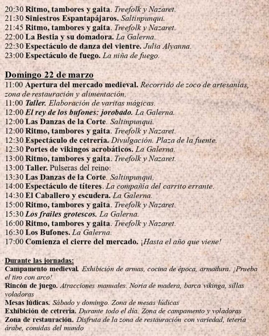 Programación completa de las VII Jornadas Medievales de El Castillo de las Guardas pagina 2