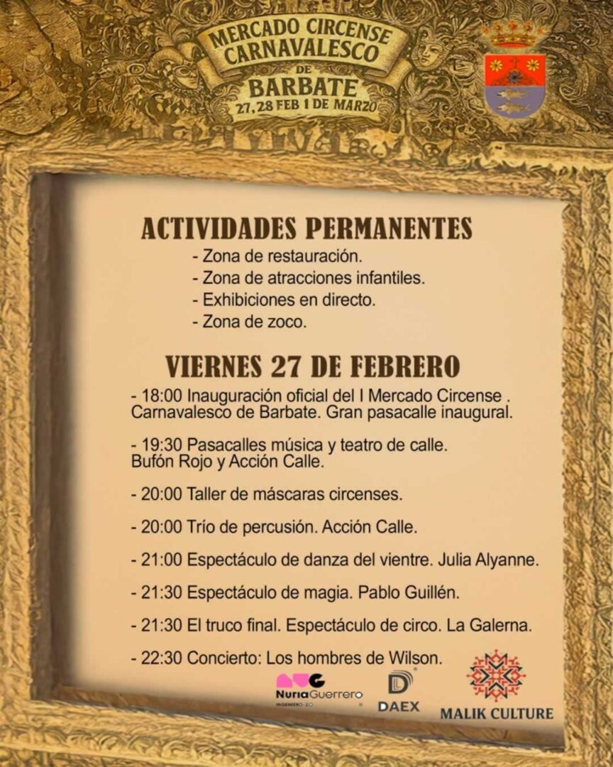 Mercado Circense Carnavalesco de Barbate 2026 (Cádiz) 6 Programación del Mercado Circense Carnavalesco de Barbate 1