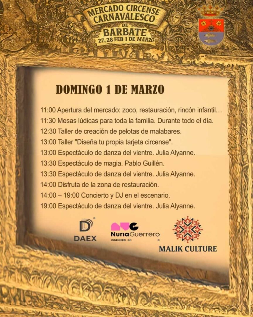 Mercado Circense Carnavalesco de Barbate 2026 (Cádiz) 8 Programación del Mercado Circense Carnavalesco de Barbate 3