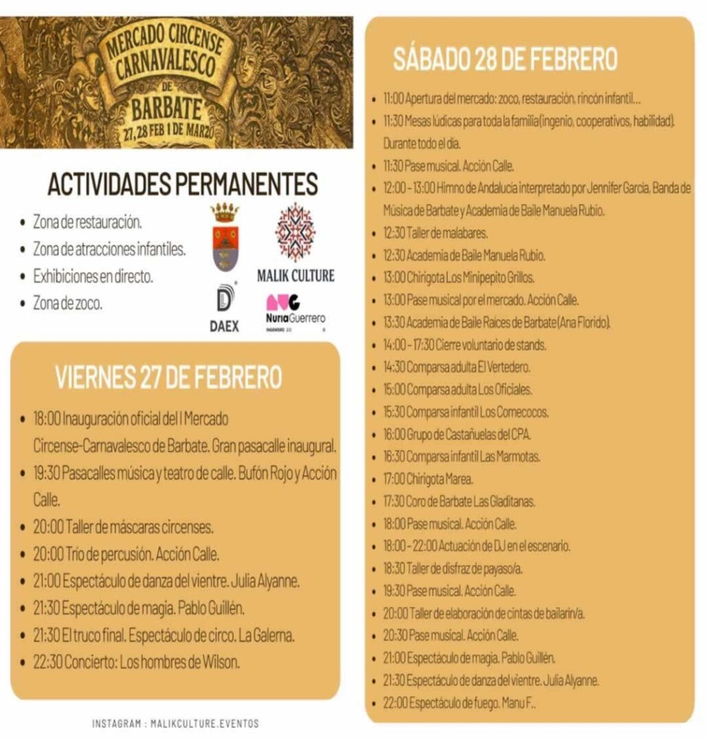 Mercado Circense Carnavalesco de Barbate 2026 (Cádiz) 9 Programación del Mercado Circense Carnavalesco de Barbate 4