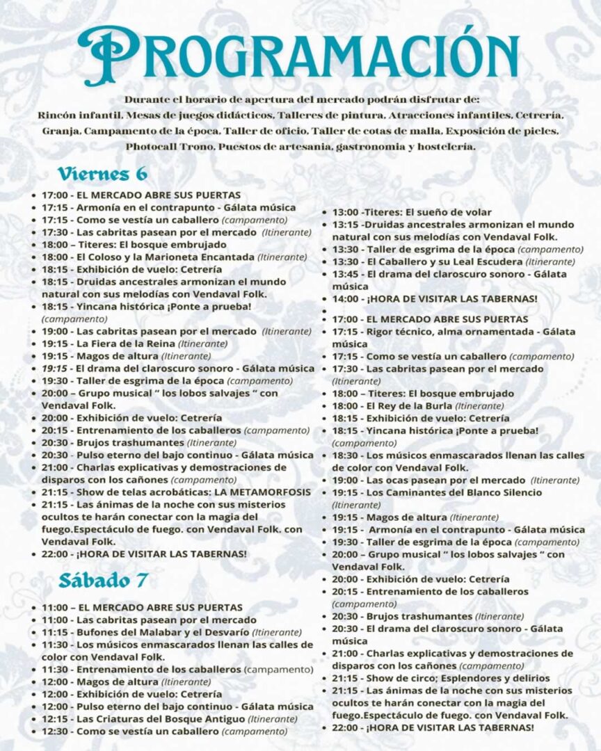 Mercado Barroco de Huércal-Overa del 6 al 8 de marzo del 2026 6 Programa del Mercado Barroco de Huércal-Overa del 6 al 8 de marzo del 2026 1