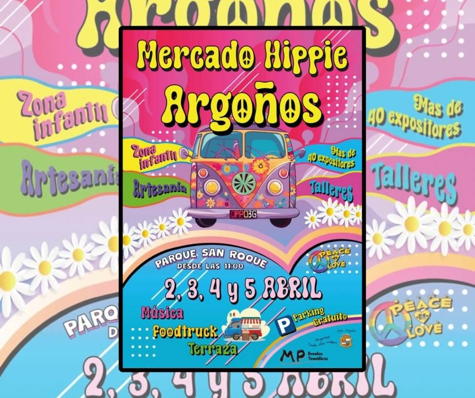 FB Mercado hippie de Semana Santa en Argoños, Cantabria, con artesanía, música vintage y ambiente flower power.