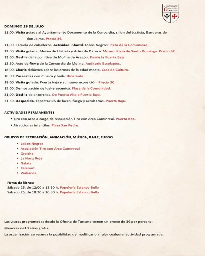 Programación de la XXV Feria Medieval de Daroca 2026 (Zaragoza) 7 medieval daroca proograma 2