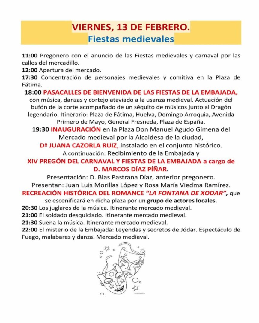 Programación del  Mercado medieval de Jódar : Fiestas Medievales y Carnaval 2026 1