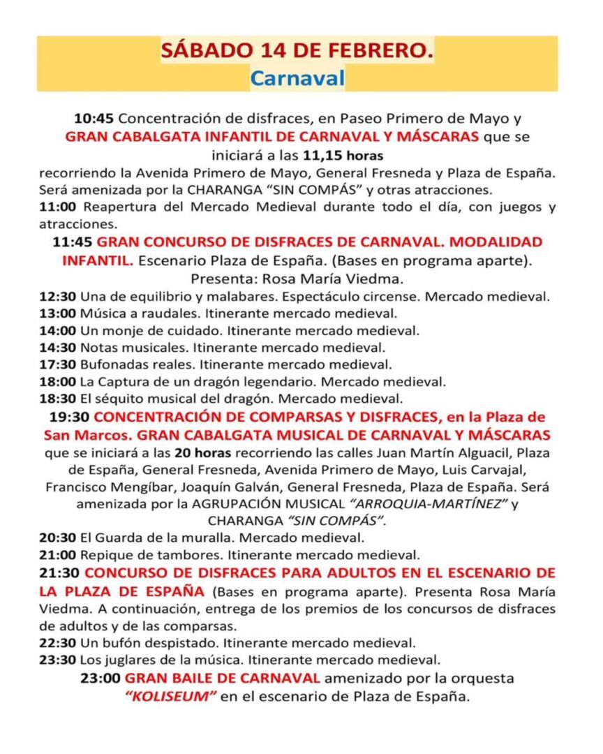 Programación del  Mercado medieval de Jódar : Fiestas Medievales y Carnaval 2026 1