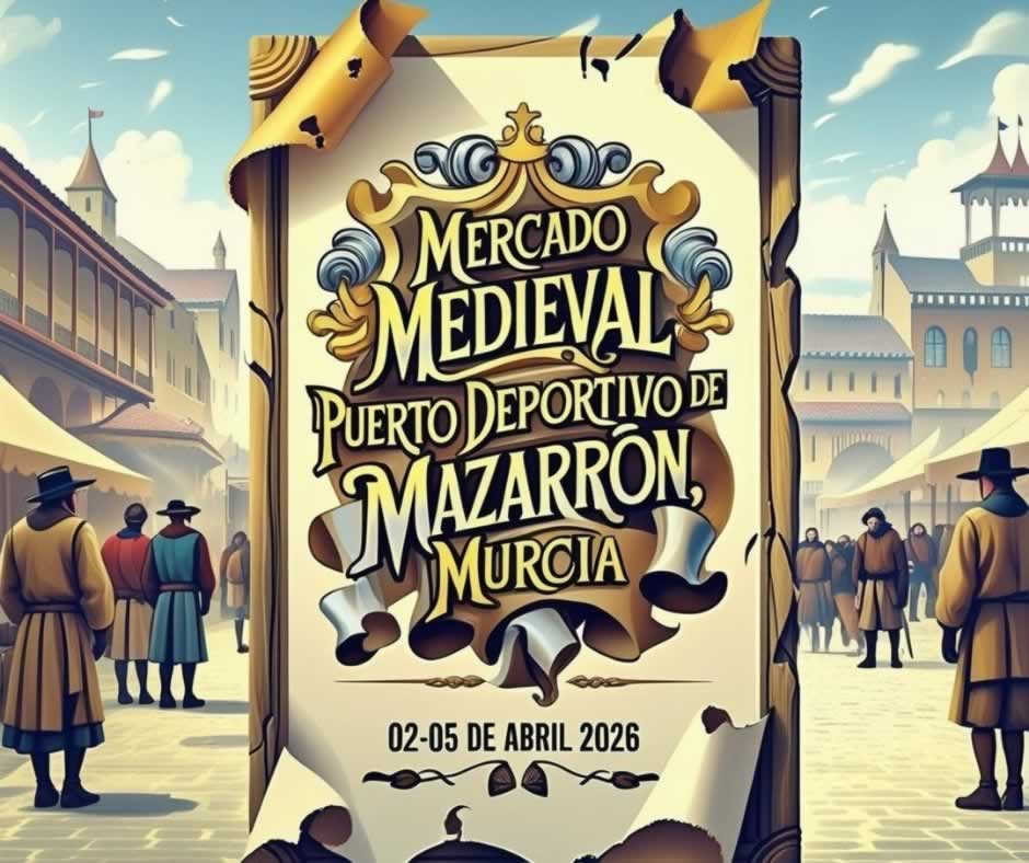 Mercado Medieval del Puerto Deportivo de Mazarrón con puestos artesanos, gastronomía y ambiente medieval junto al mar.