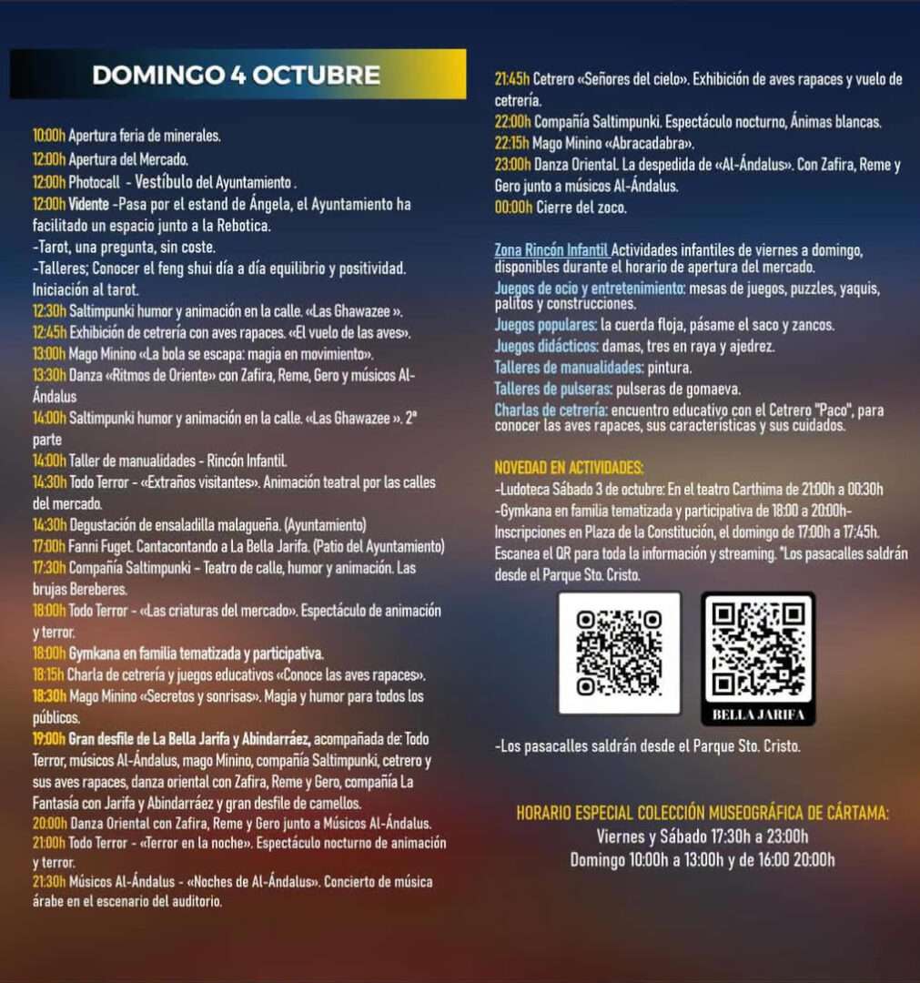 Programación Mercado Árabe en Cártama Málaga | 2, 3 y 4 de Octubre 7 mercado medieval la bella jarifa domingo