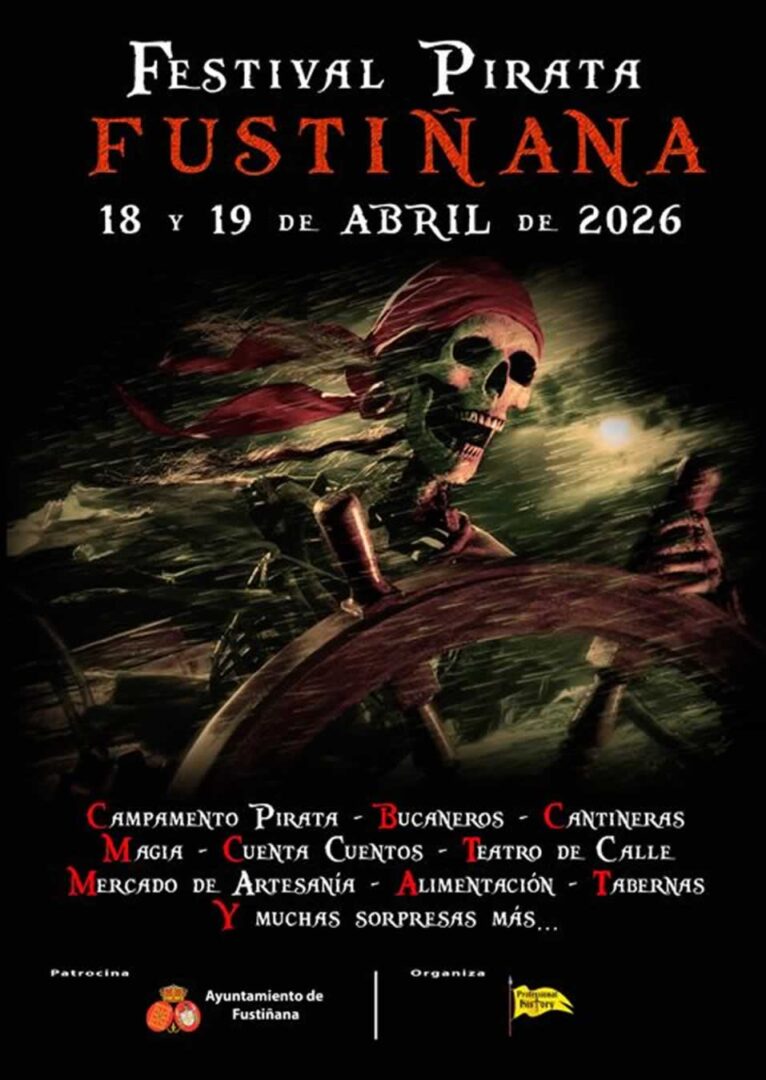 Cartel del mercado pirata de Fustiñana, Navarra. 18 y 19 de abril de 2026. Mercado pirata de Fustiñana, Navarra. 18 y 19 de abril de 2026 con bucaneros, campamento pirata y más