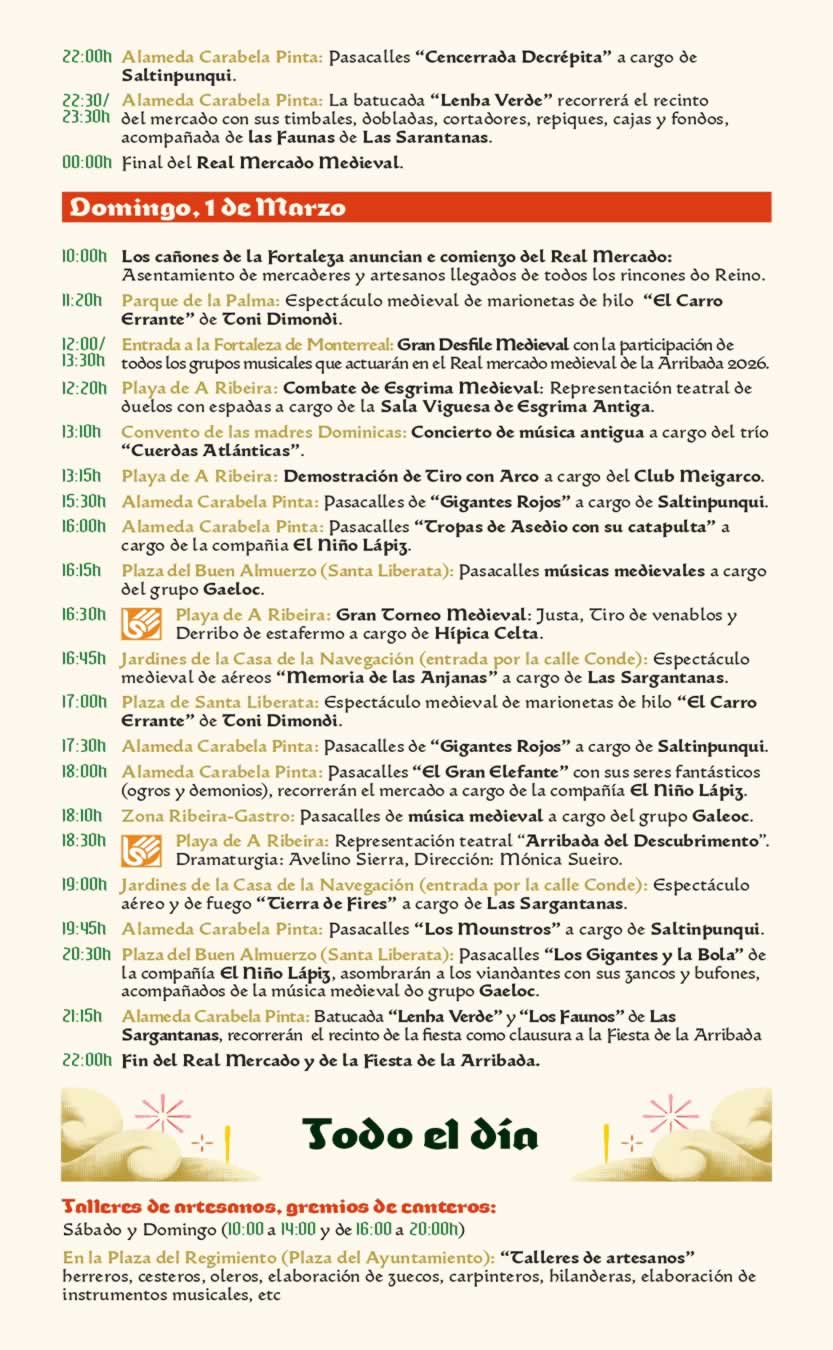 XXX Edición Real Mercado Medieval de la Arribada 2026 Baiona - Pontevedra 8 Arribada 2026 Programa CAS WEB OK page 0004