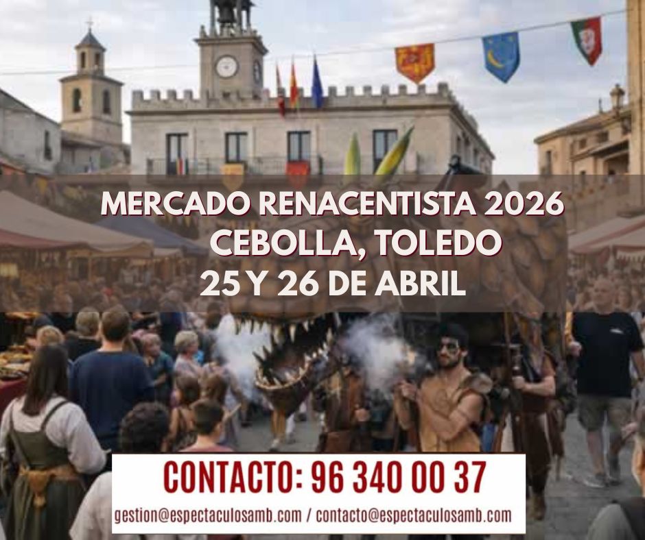 VIII Mercado Renacentista de Cebolla 2026 (Toledo) 5 FB Cartel del Mercado Renacentista de Cebolla 2026 25 y 26 de abril en la Plaza del Ayuntamiento