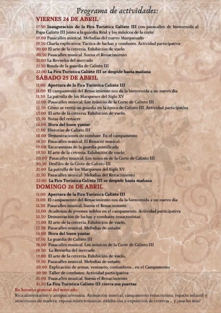 Feria Renacentista de Calixto III - Programación en Castellano