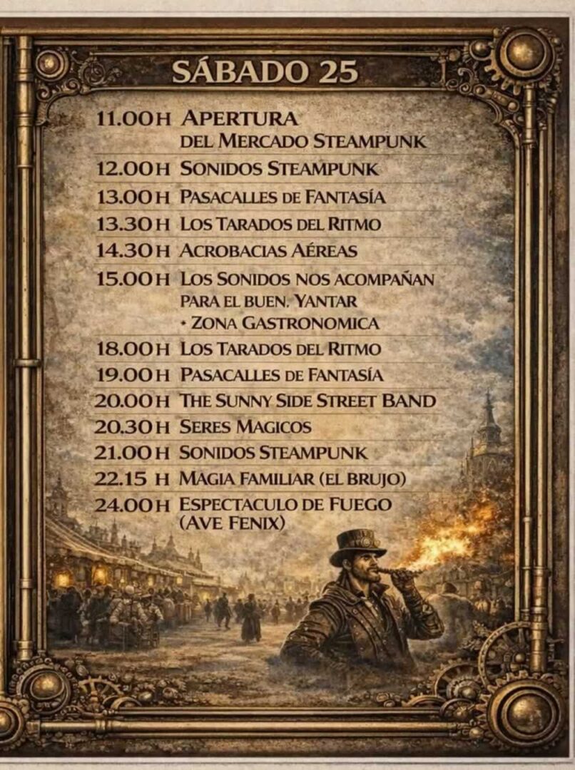 Programación dia Sábado del Festival Steampunk de Illescas 2026 (Toledo)