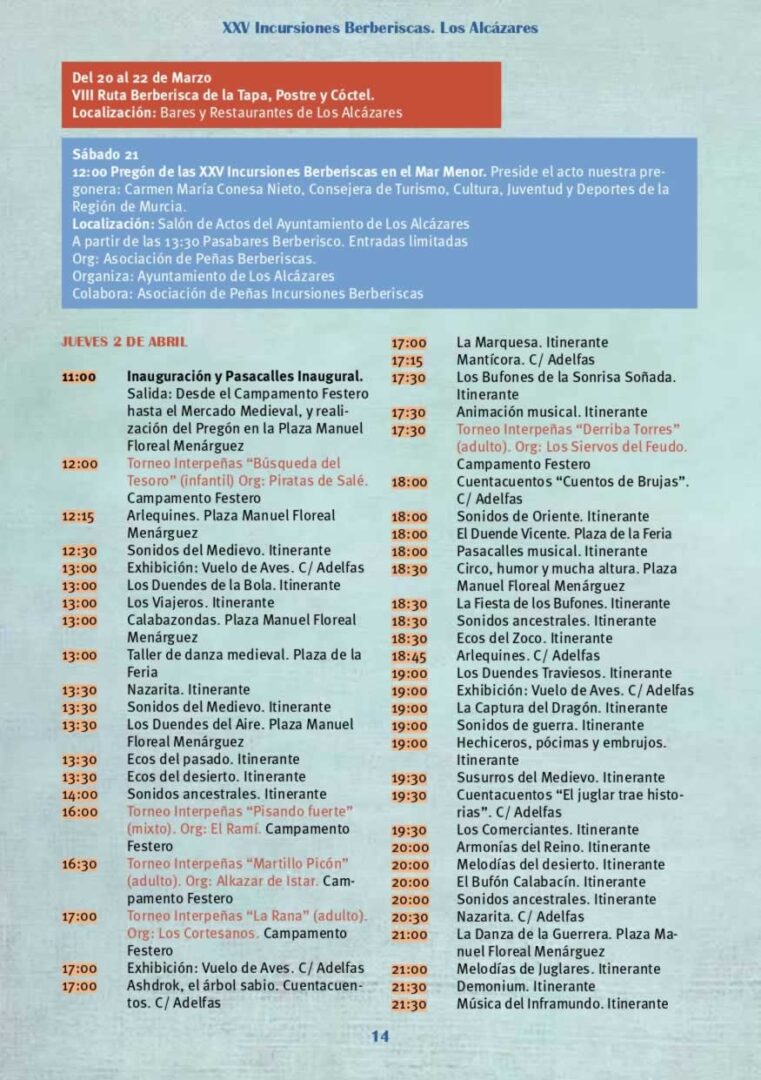 XXV Incursiones Berberiscas del Mar Menor 2026, programación completa 3 Programa Berberiscos 2026 page 0014