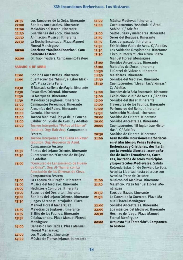 XXV Incursiones Berberiscas del Mar Menor 2026, programación completa 5 Programa Berberiscos 2026 page 0018