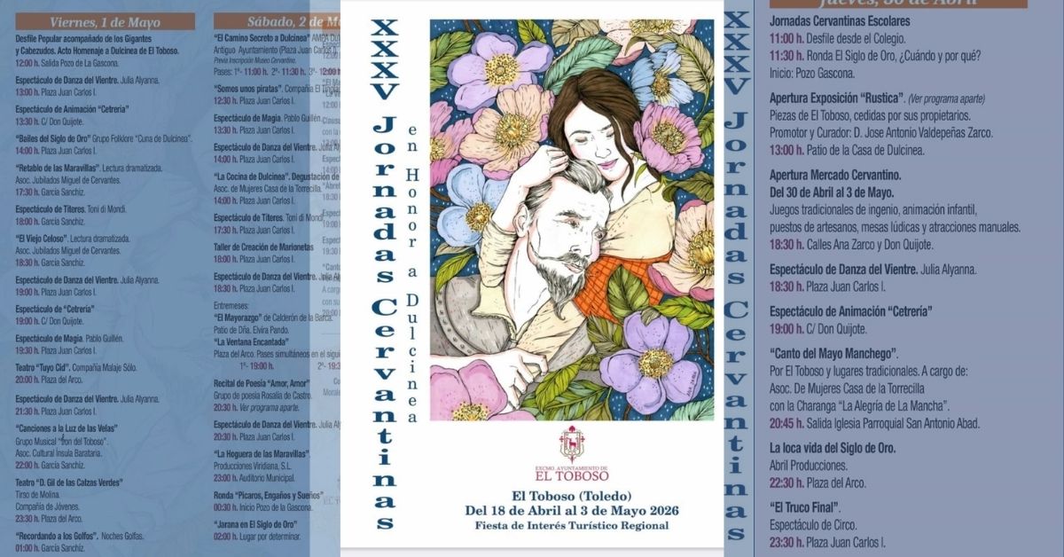 El Mercado Cervantino en El Toboso se celebra del 30 abril al 3 mayo con artesanía, animación y gastronomía en la Plaza de la Iglesia.