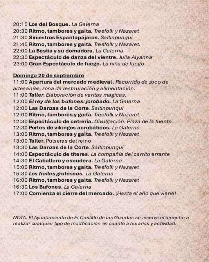 Programa VII Jornadas Medievales de El Castillo de las Guardas 2