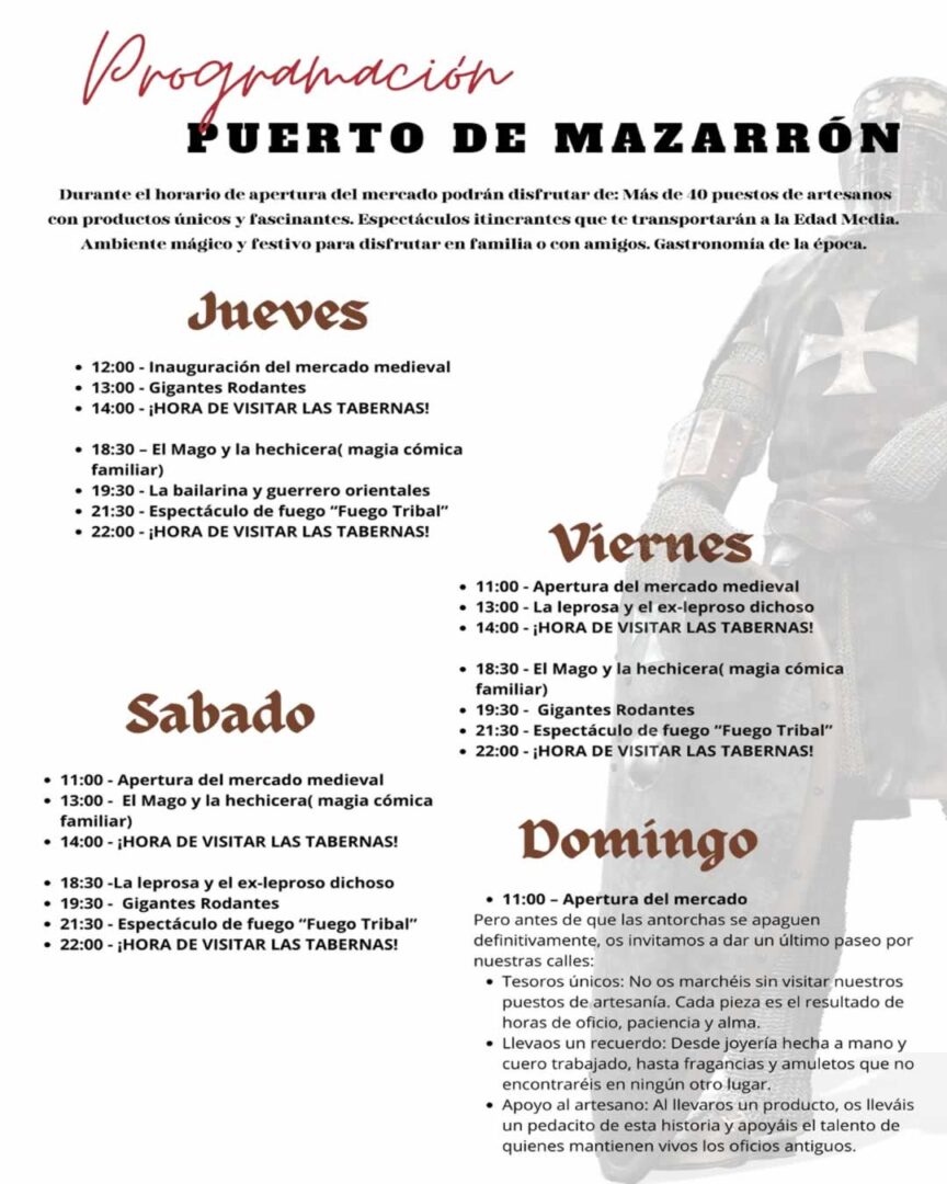 Mercado Medieval del Puerto Deportivo de Mazarrón 2026 - Programación 2