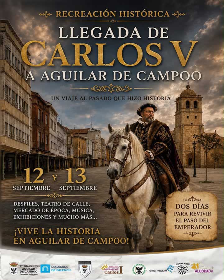 Cartel oficial Mercado Carlos V en Aguilar de Campoo 2026 (Palencia)