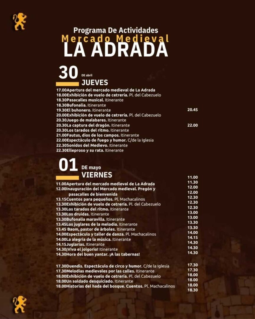 Programa oficial del Mercado Medieval de La Adrada 2026 - día Jueves - Viernes