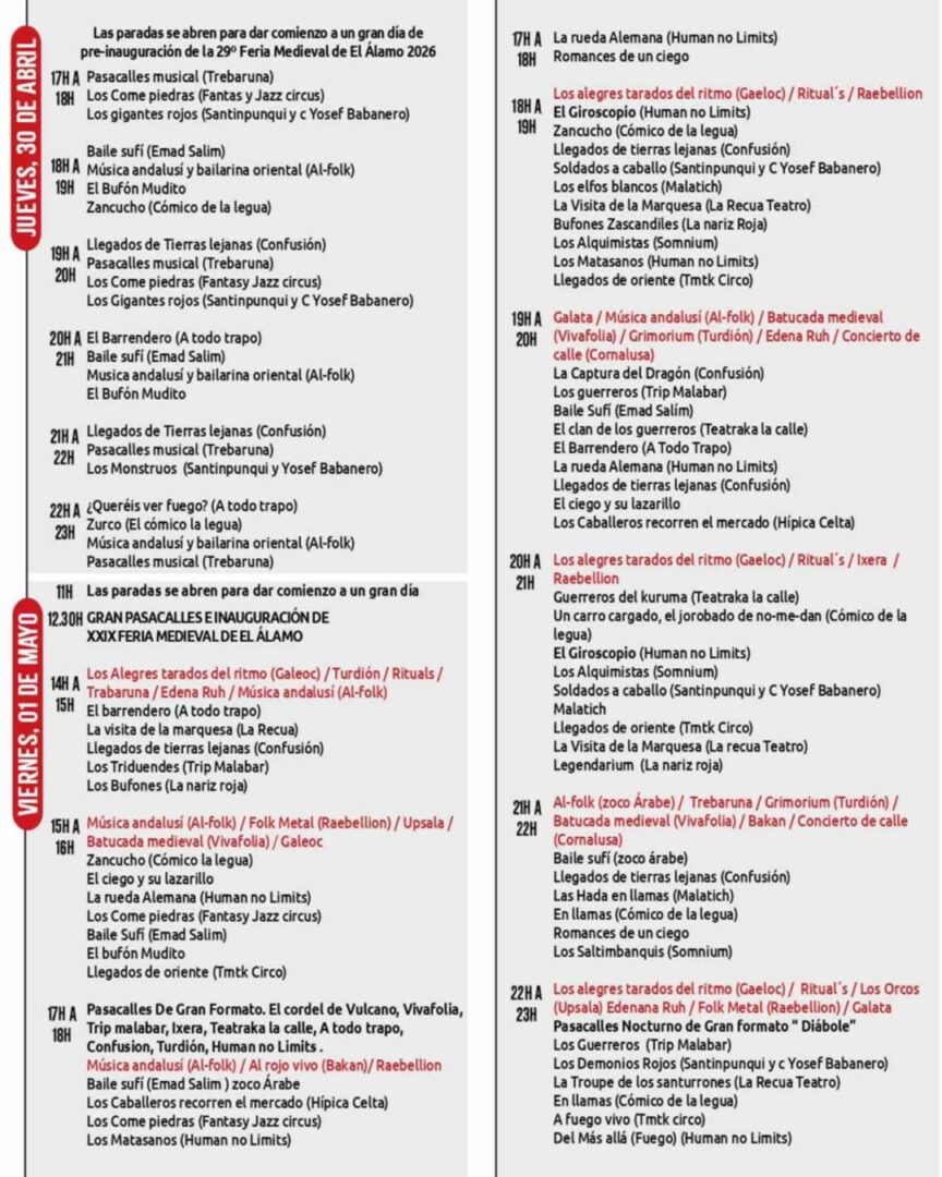 Programación XXIX Gran Feria Medieval de El Álamo parte 1