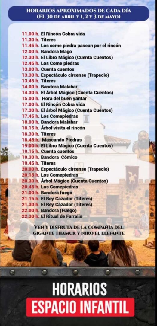 Programación XXIX Gran Feria Medieval de El Álamo Horario espacio infantil