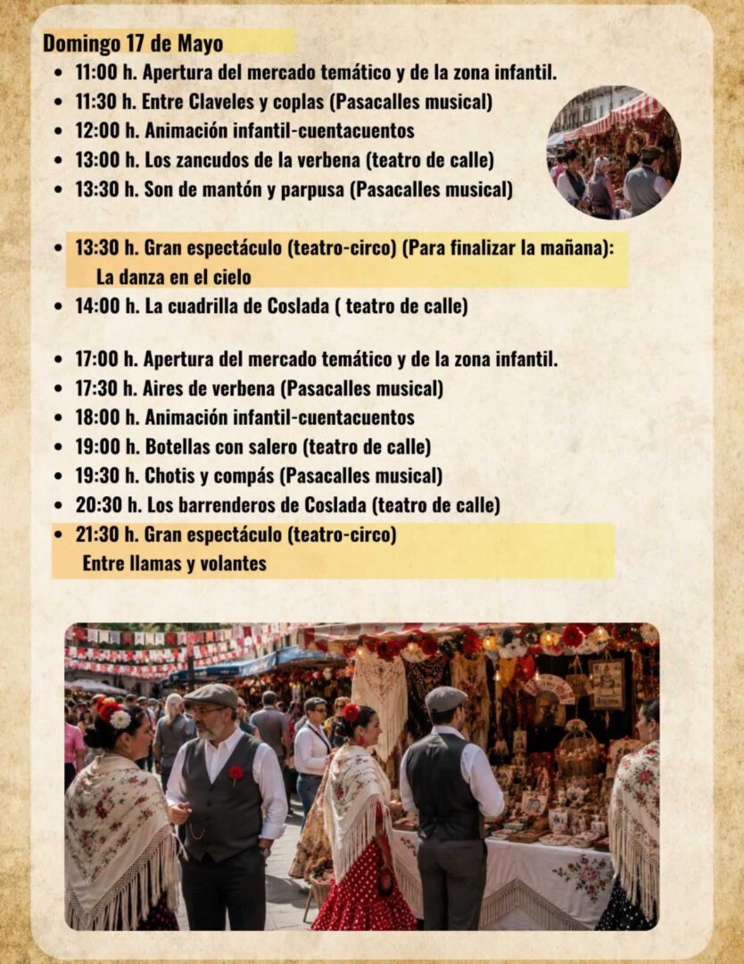 Programa del mercado castizo de Coslada Domingo 17 de Mayo
