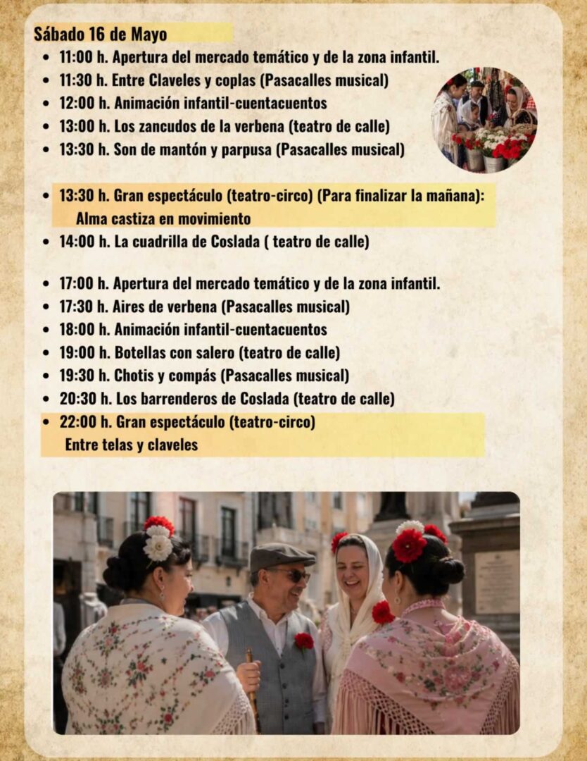 Programa del mercado castizo de Coslada Sábado 16 de Mayo