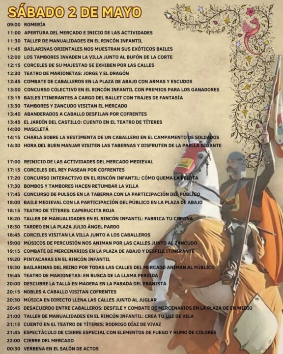 Programación - Timing del Mercado Medieval de Cofrentes 2026 - Culthisme - Sábado 2026