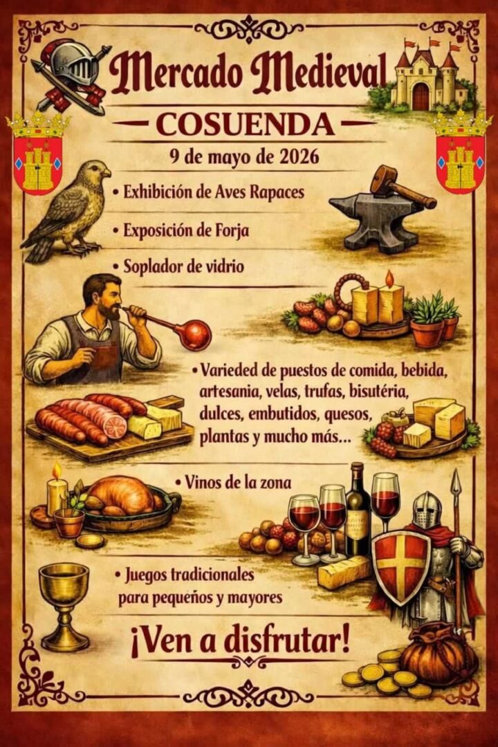 Mercadillo Medieval en Cosuenda (Zaragoza) el 9 de mayo de 2026 en el Paseo de Plátanos