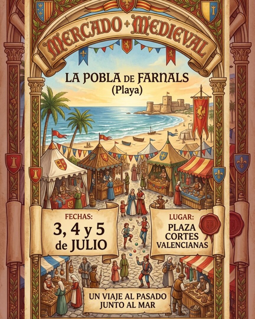Cartel Mercado Medieval de La Pobla de Farnals 2026 (Valencia) 03, 04, 05 Julio 2026