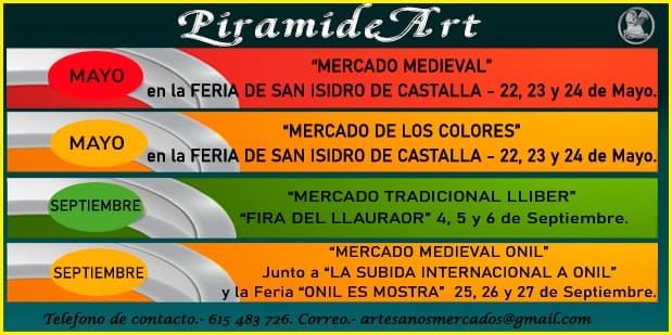 La empresa PiramideArt nos ha facilitado el listado de sus próximos mercados y ferias en 2026. MERCADOS 2026 PIRAMIDEART