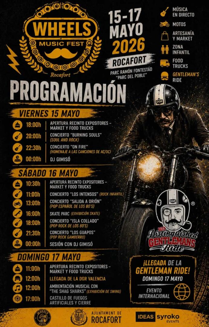 Programación WHEELS MUSIC FEST en Rocafort 2026