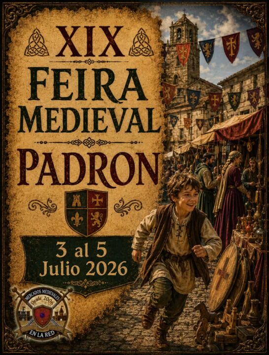 Cartel provisional de Mercado Medieval en Padrón 2026 (La Coruña)
