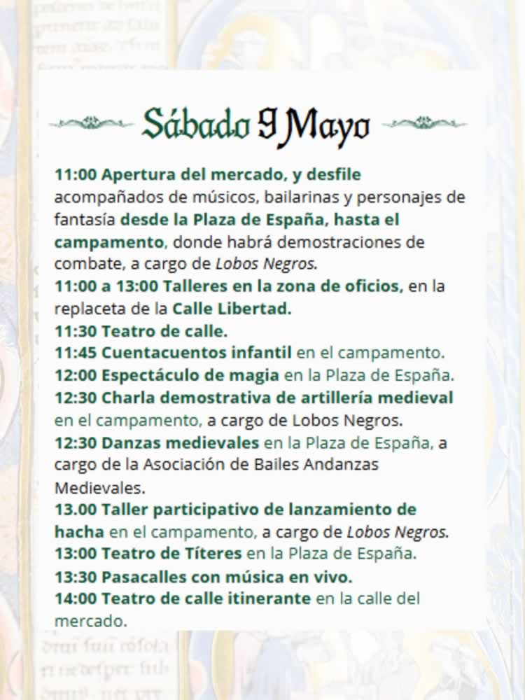 Programa XIII Jornadas Medievales de María de Huerva (Zaragoza) Día Sabado mañana