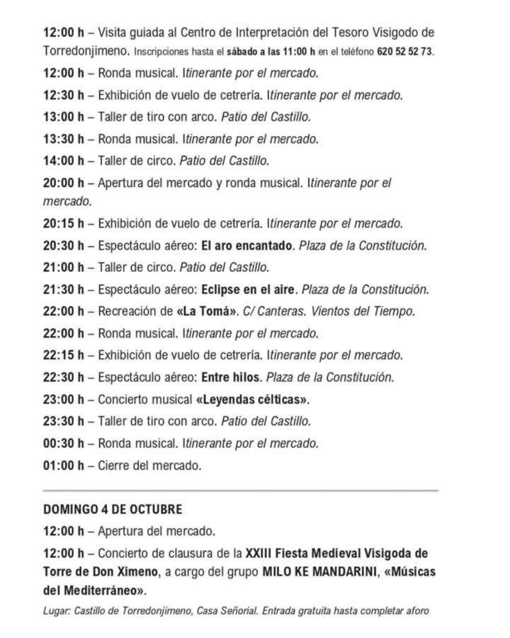 Programación Mercado visigodo en Torredonjimeno 2026 (Jaén) 6 fiesta medieval visigoda torredonjimeno 2026 programa sabado