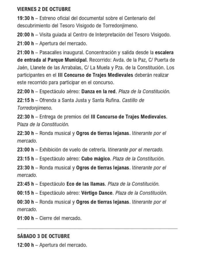 Programación Mercado visigodo en Torredonjimeno 2026 (Jaén) 5 fiesta medieval visigoda torredonjimeno 2026 programa viernes