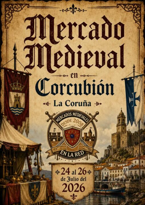 Cartel anunciaddor del Mercado Medieval de Corcubión 2026 (La Coruña)