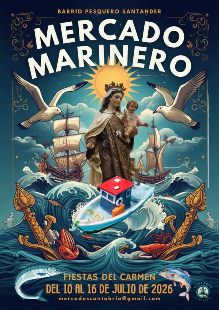 Cartel Mercado Marinero de Santander 2026 (Cantabria) - Fiestas del Carmen de Santander. 