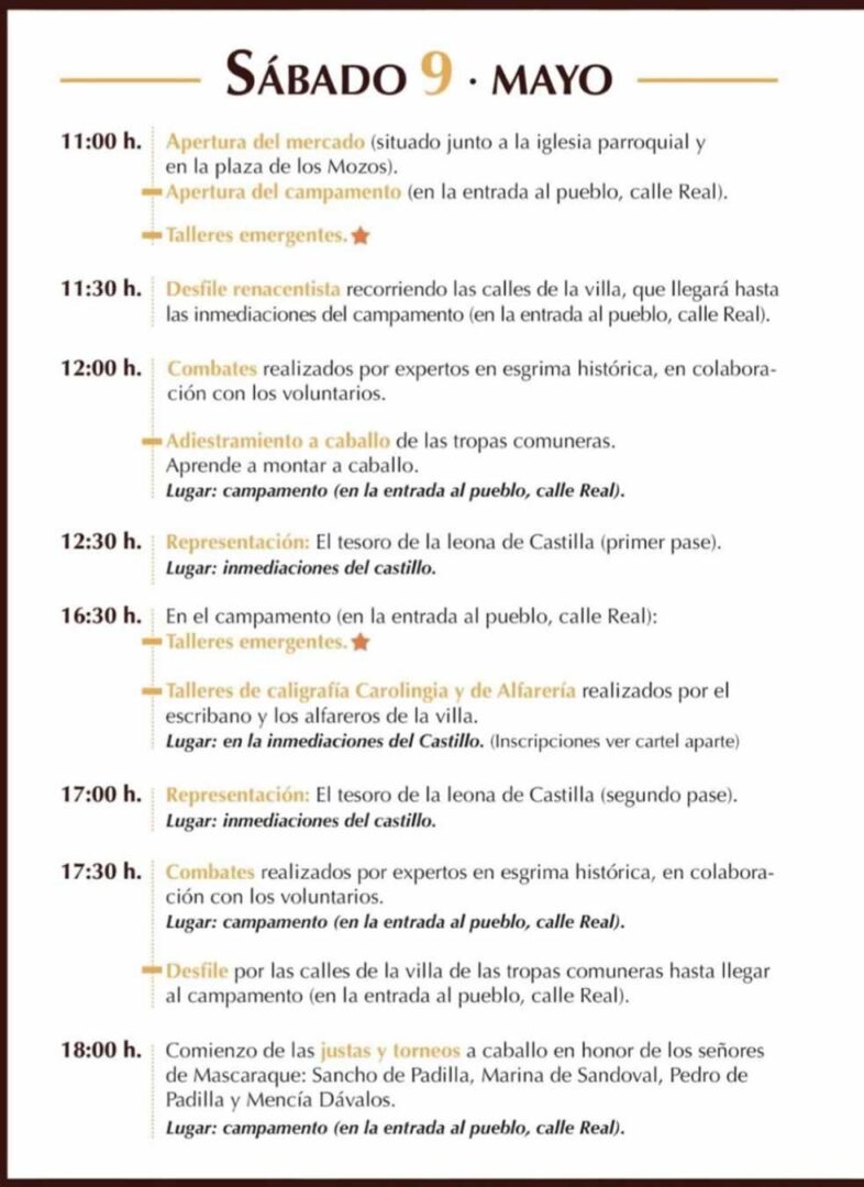 III Jornadas históricas de Mascaraque - Renacimiento 2026 (Toledo) 6 III Jornadas históricas de Mascaraque Programa día Sábado