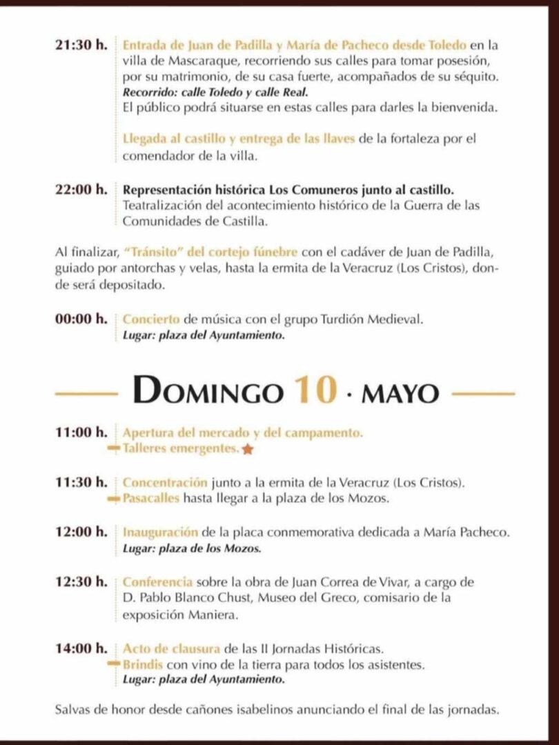 III Jornadas históricas de Mascaraque - Renacimiento 2026 (Toledo) 7 III Jornadas históricas de Mascaraque Programa días Sabado tarde y Domingo