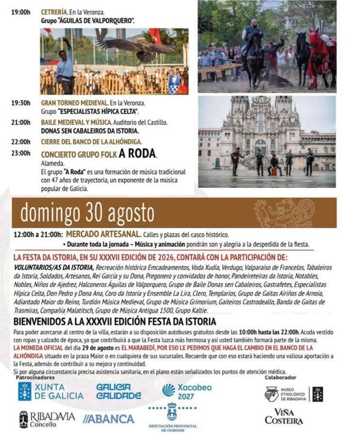 Programa 3 FESTA DA ISTORIA - Mercado Medieval en Ribadavia 2026 (Ourense)