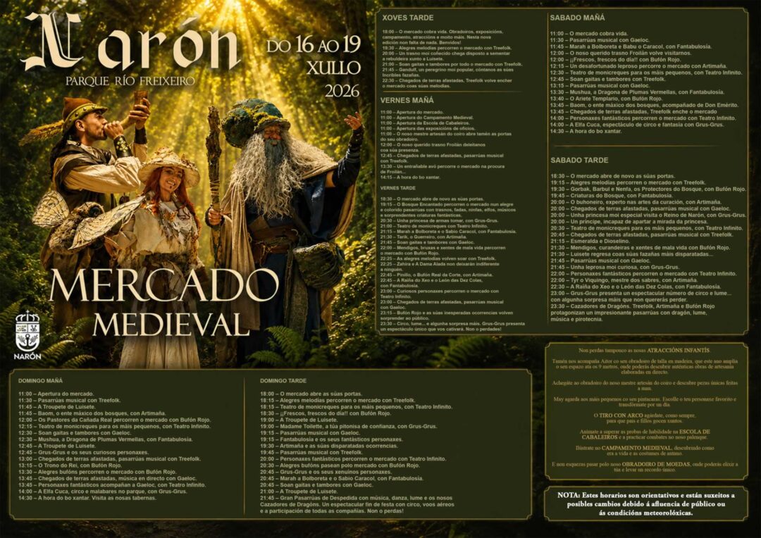 Programación del Mercado Medieval en Narón 2026 (La Coruña) 5 Programa Mercado Medieval en Narón 2026 (La Coruña)