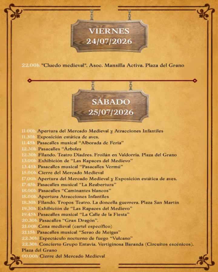 Programación del Mercado Medieval de Mansilla de las Mulas 2026 2 jornadas medievales mansilla programa 01