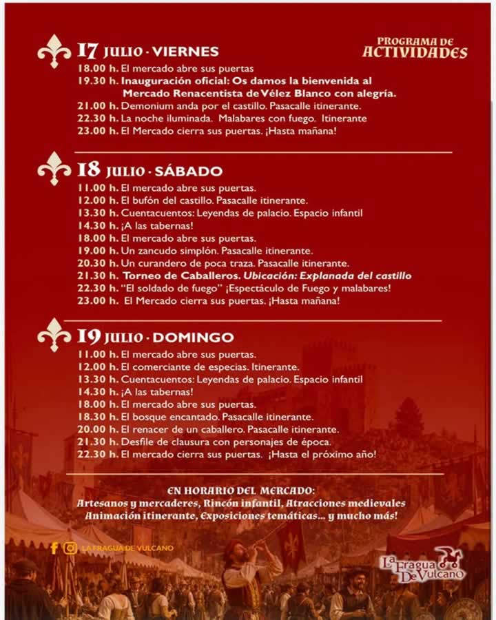 Programa Mercado Renacentista de Vélez Blanco 2026 (Almeria)