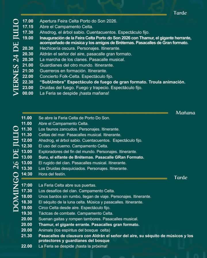 Programación de la Feira Celta de Porto do Son 2026 / A Coruña 3 celta porto do son programa 2