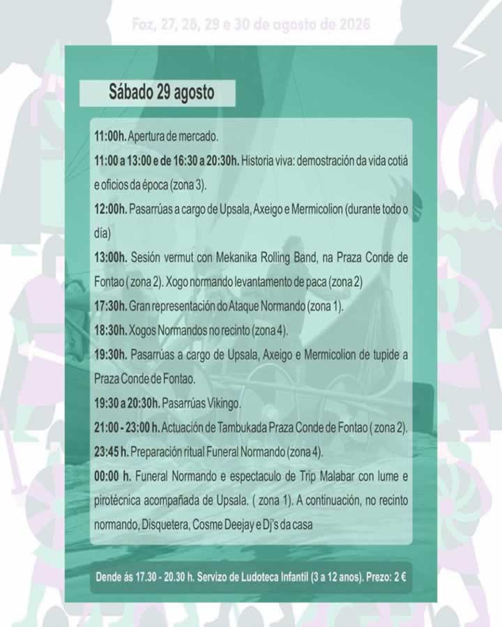 Programación Mercado de la Festa Normanda de Foz 2026 Sábado