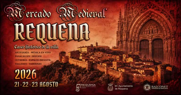 Cartel del Mercado Medieval de Requena 2026, que se celebrará del 21 al 23 de agosto en el casco histórico de la localidad valenciana.