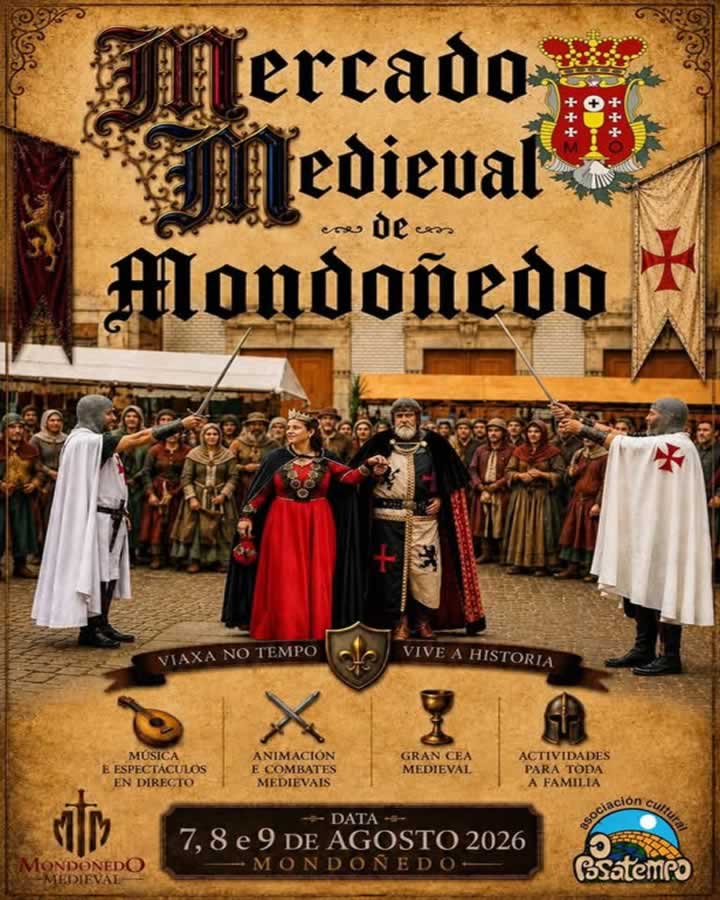 Cartel XXXIV Mercado Medieval de Mondoñedo 2026: del 7 al 9 de agosto