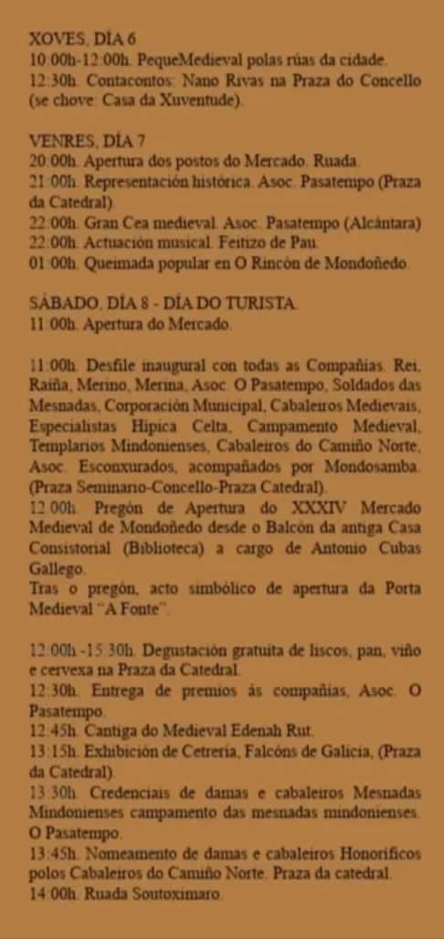 Programación XXXIV Mercado Medieval de Mondoñedo 2026: del 7 al 9 de agosto 2 Programa XXXIV Mercado Medieval de Mondoñedo 2026: del 7 al 9 de agosto 1