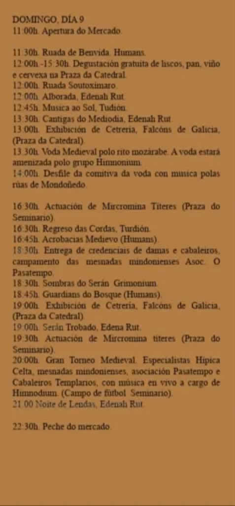 Programación XXXIV Mercado Medieval de Mondoñedo 2026: del 7 al 9 de agosto 4 Programa XXXIV Mercado Medieval de Mondoñedo 2026: del 7 al 9 de agosto 2